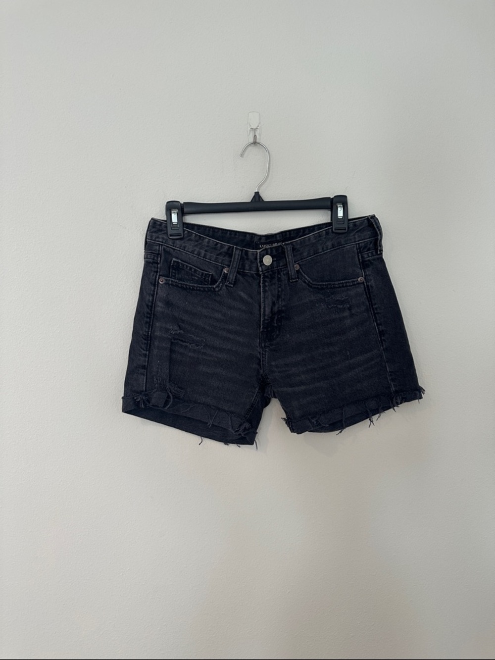 Lucky Brand Mid Rise Boy Short Black Denim Frayed Hem Women's Jorts